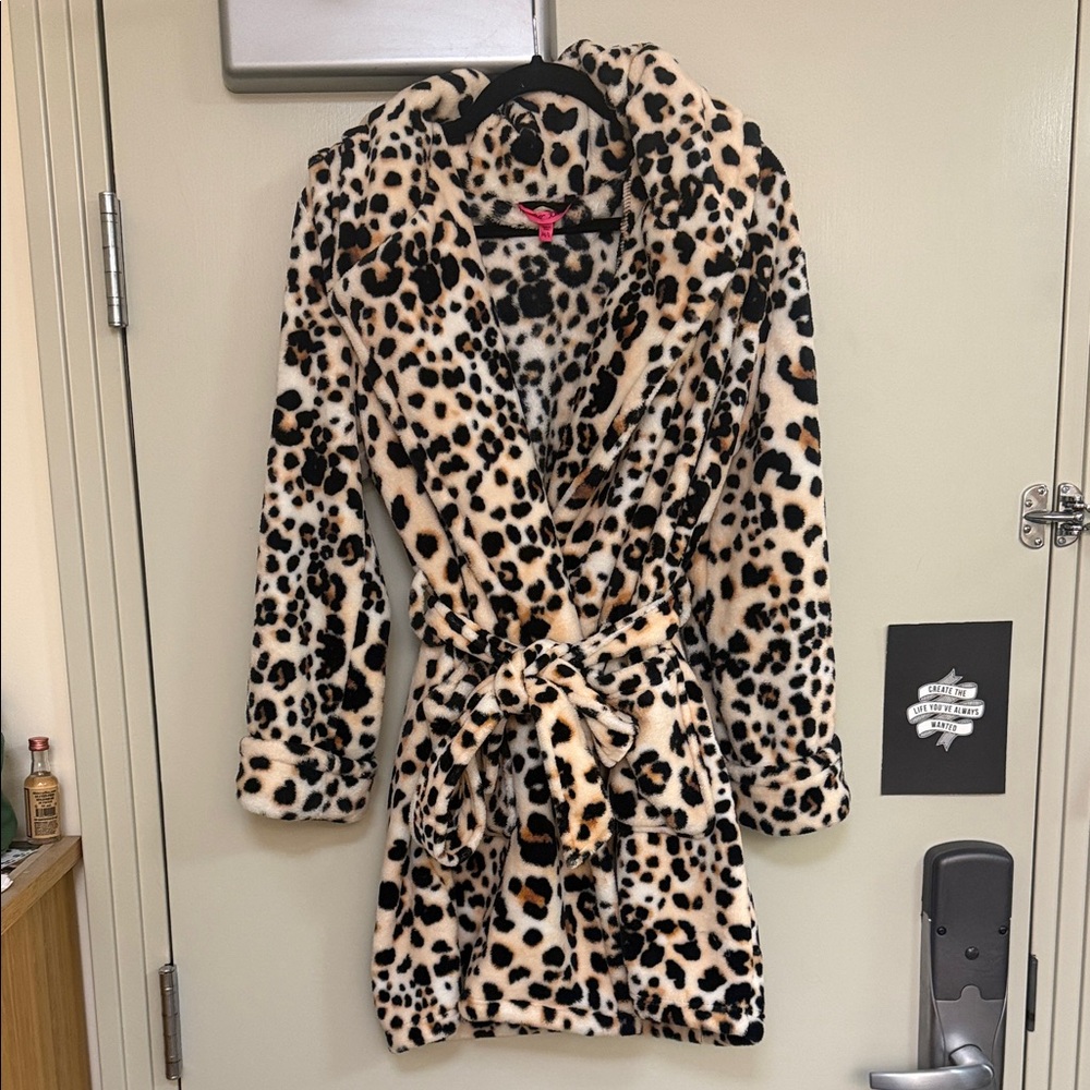 Betsey Johnson Leopard Print Hooded Plush Robe